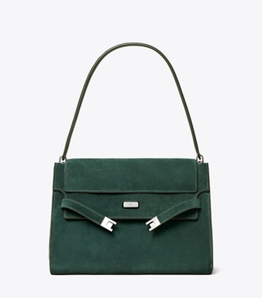 Tory Burch designer sacs porté épaule Grand sac porté épaule Lee Radziwill en daim in Warm Teal front