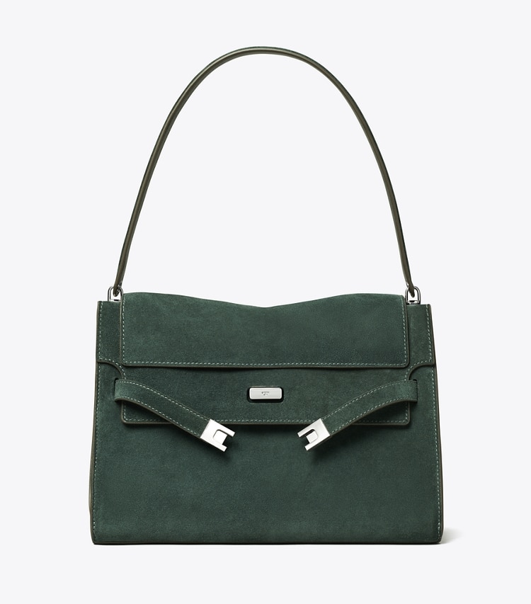 Tory Burch designer sacs porté épaule Grand sac porté épaule Lee Radziwill en daim in Warm Teal front