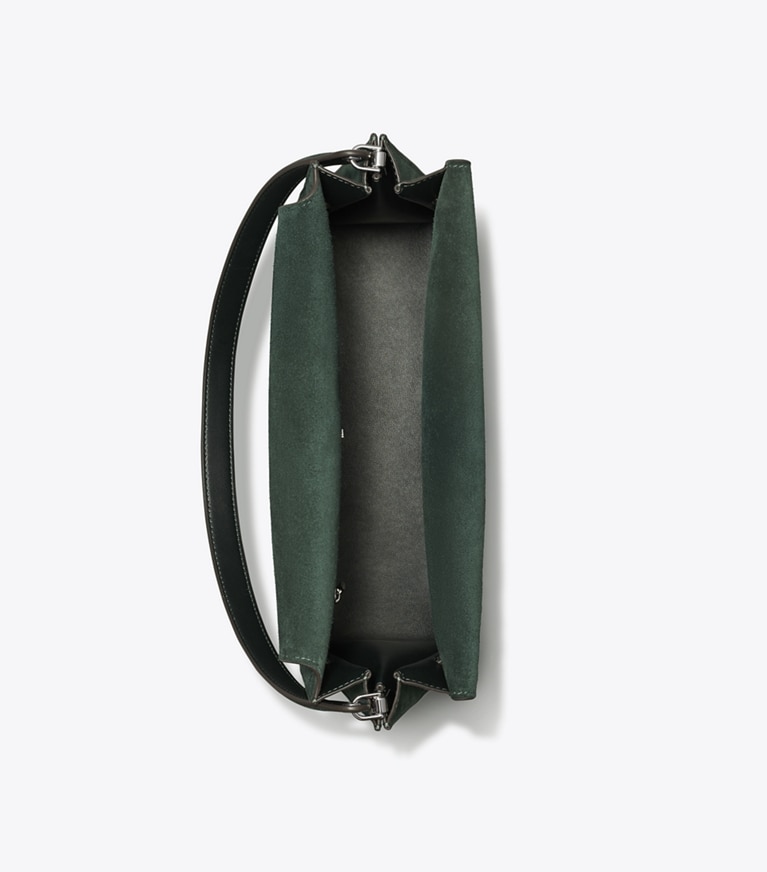 Tory Burch designer sacs porté épaule Grand sac porté épaule Lee Radziwill en daim in Warm Teal angle