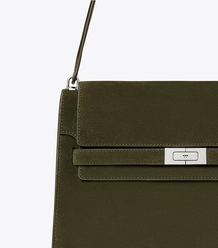 Tory Burch designer sacs porté épaule Grand sac porté épaule Lee Radziwill en suède dans Dark Olive détails