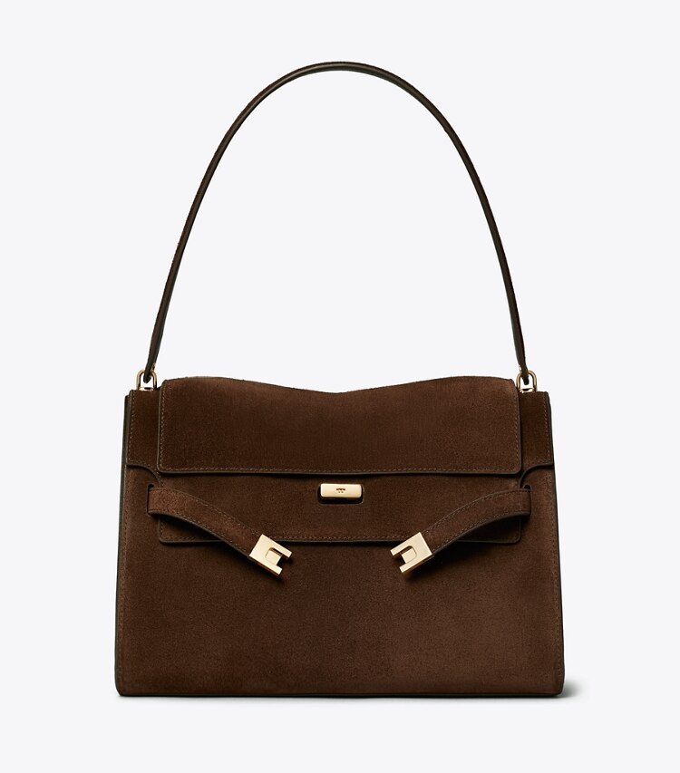 Tory Burch designer sacs porté épaule Grand sac porté épaule Lee Radziwill en suède dans Dark Cocoa de face