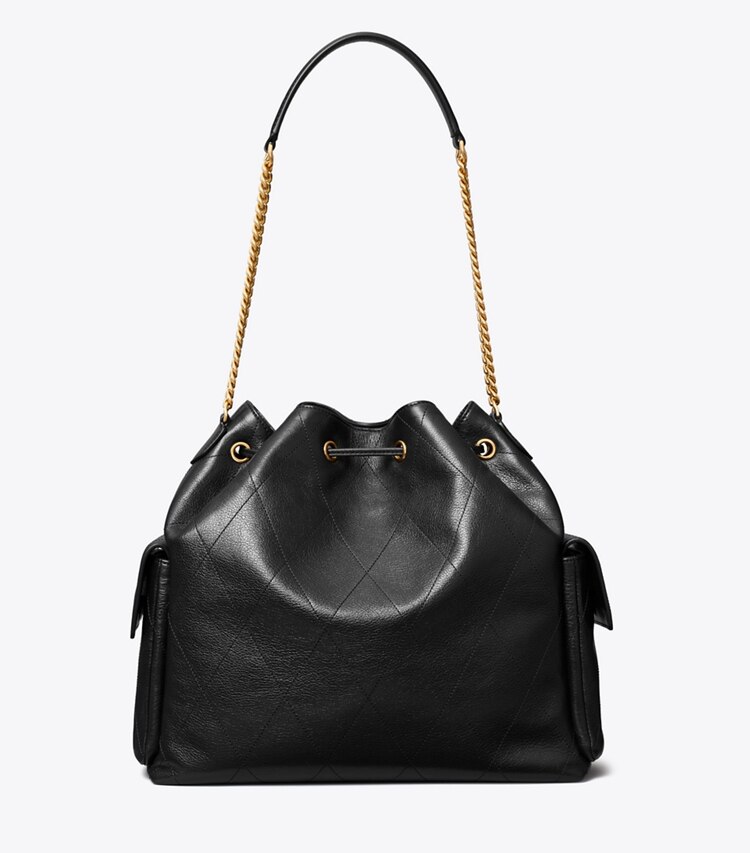 Tory Burch designer sacs porté épaule Grand sac porté épaule matelassé Charlie avec cordon de serrage in Black retour