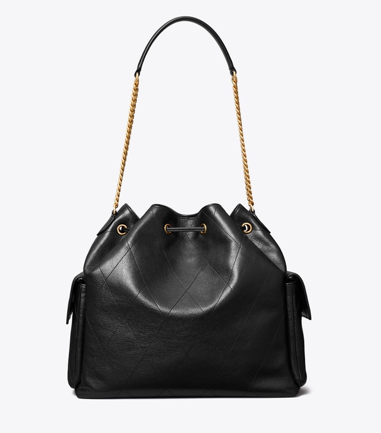 Tory Burch designer sacs porté épaule Grand sac porté épaule matelassé Charlie avec cordon de serrage in Black retour