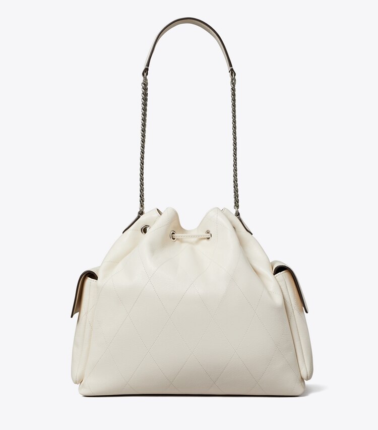 Tory Burch designer sacs porté épaule Grand sac porté épaule matelassé Charlie avec cordon de serrage in Light Cream retour