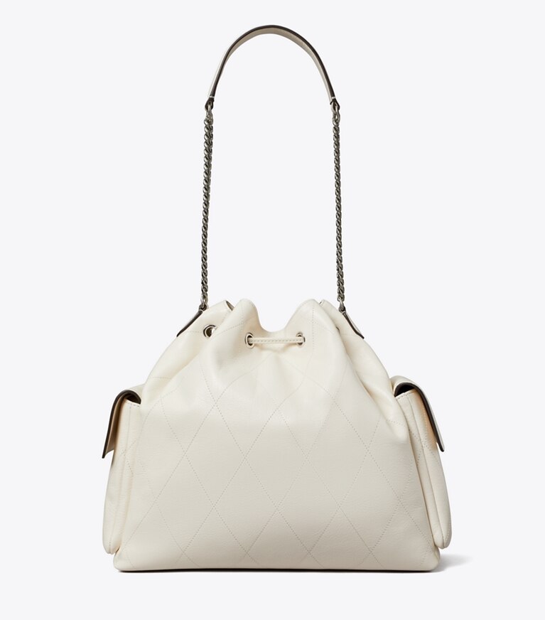 Tory Burch designer sacs porté épaule Grand sac porté épaule matelassé Charlie avec cordon de serrage in Light Cream retour