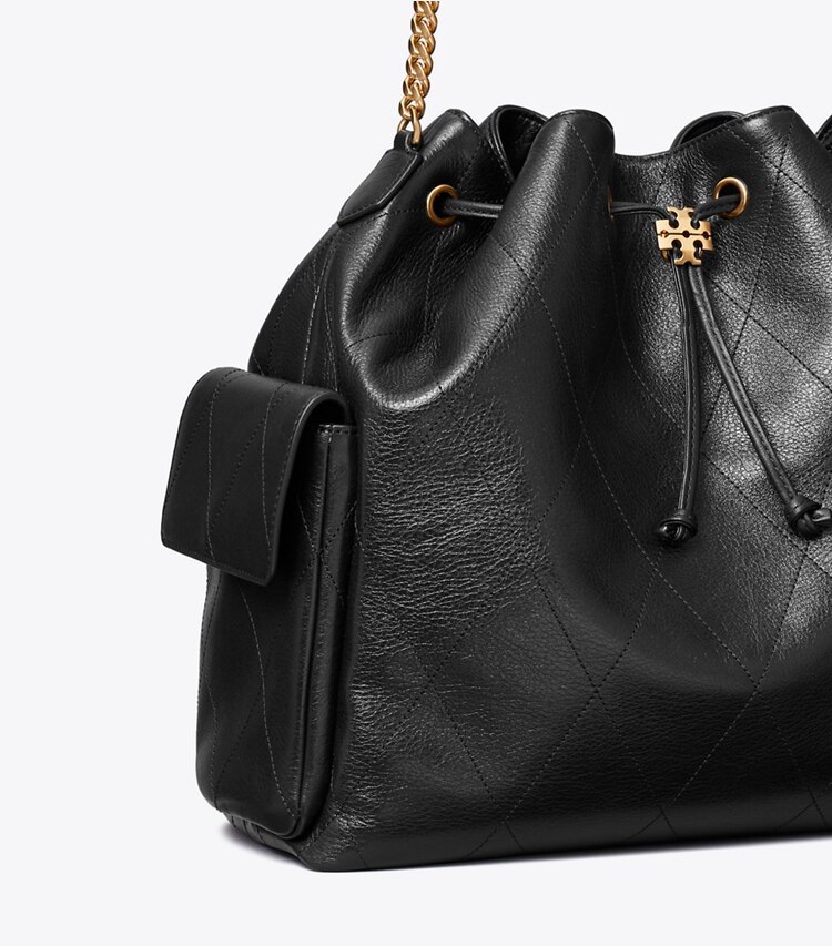 Tory Burch designer sacs porté épaule Grand sac porté épaule matelassé Charlie avec cordon de serrage in Black informations