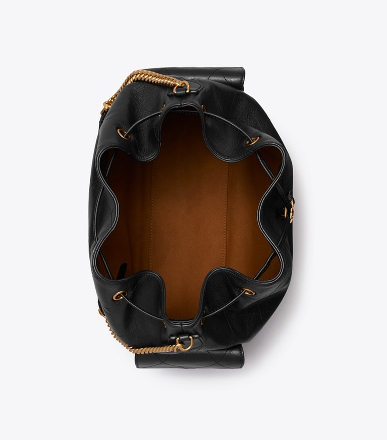 Tory Burch designer sacs porté épaule Grand sac porté épaule matelassé Charlie avec cordon de serrage in Black dessus