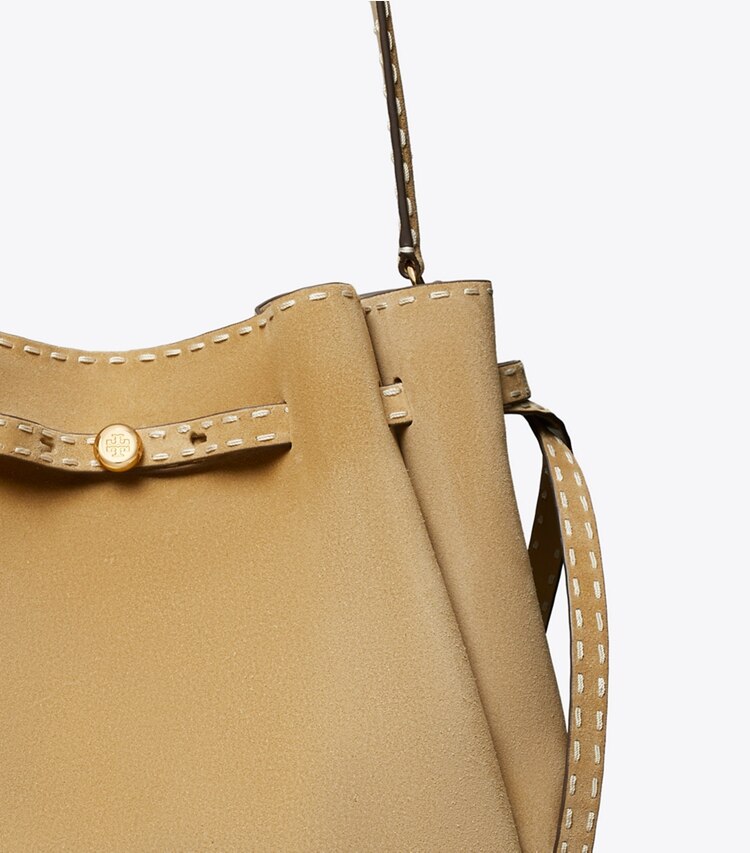 Tory Burch designer sacs porté épaule Grand sac seau Romy en suède à surpiqûres dans Butter détails