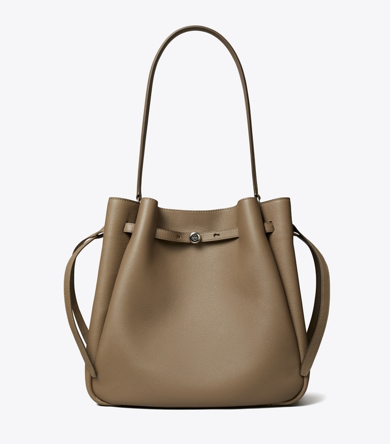 Tory Burch designer sacs porté épaule Grand sac seau Romy dans Wild Mushroom de face