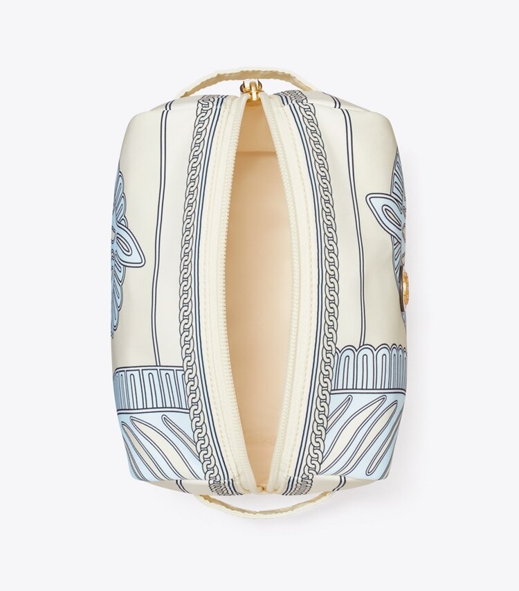 Tory Burch designer trousses de maquillage Grande trousse à cosmétiques imprimée Virginia dans Blue Zebra vue du dessus