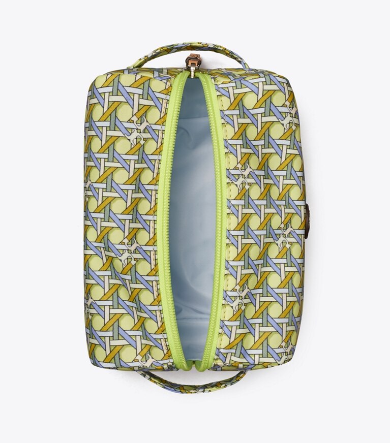 Tory Burch designer trousses de maquillage Grande trousse à maquillage en nylon imprimé dans ACID LEMON BASKETWEAVE vue du dessus
