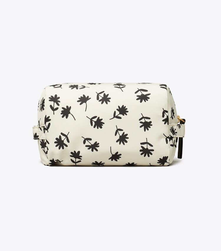 Tory Burch designer trousses de maquillage Grande trousse à maquillage Virginia imprimée dans Black Multi Scatter Daisy retour