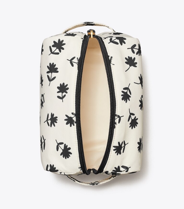 Tory Burch designer trousses de maquillage Grande trousse à maquillage Virginia imprimée dans Black Multi Scatter Daisy vue du dessus