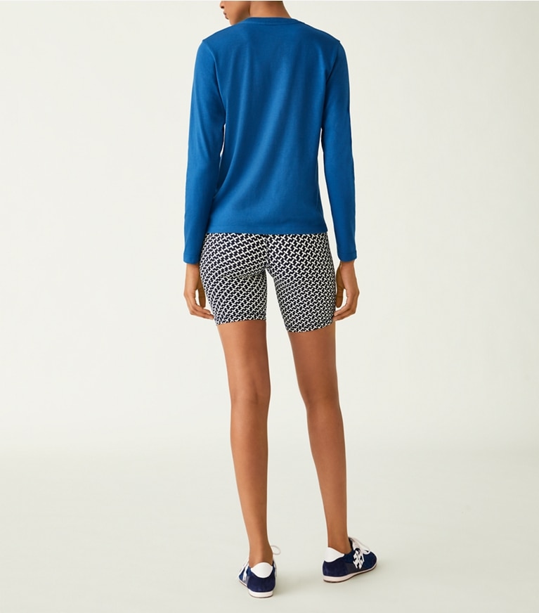 Tory Sport designer tops Graphic Long-Sleeve T-Shirt in Blue Wash / Ivory Pearl front