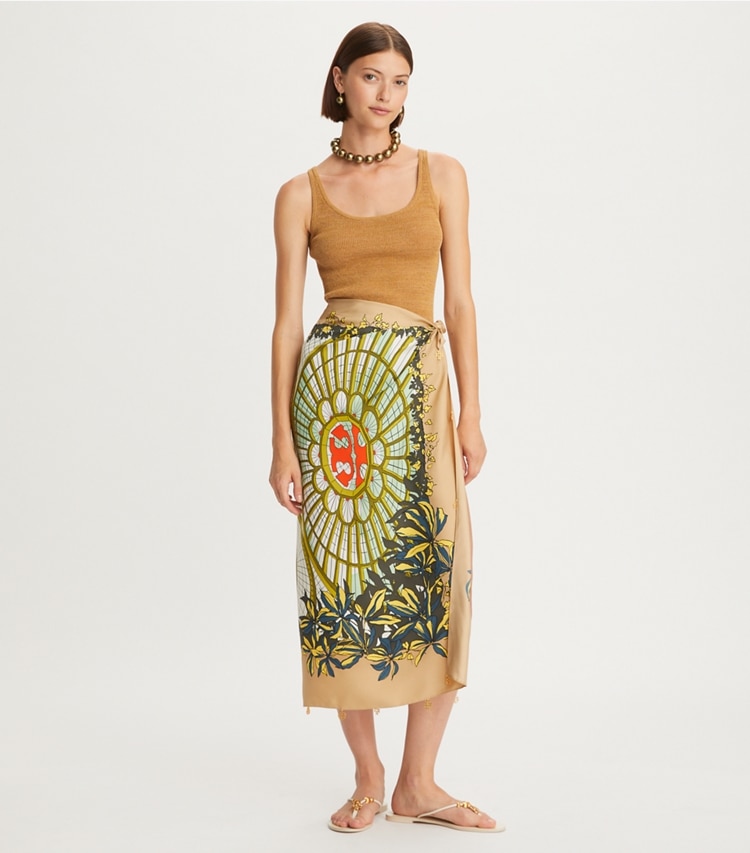 Tory Burch designer scarves Greenhouse Silk Square Scarf in Green accessory on model