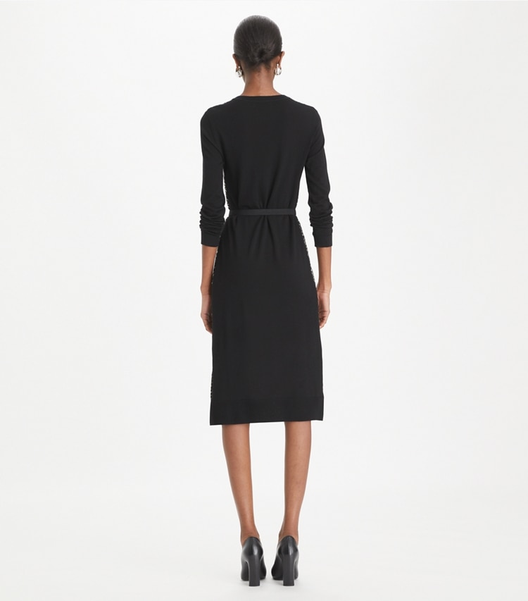 Tory Burch designer kleider Greer Pulloverkleid mit Vorderseite aus Seide in Black Prismatic T Monogram Small on model back