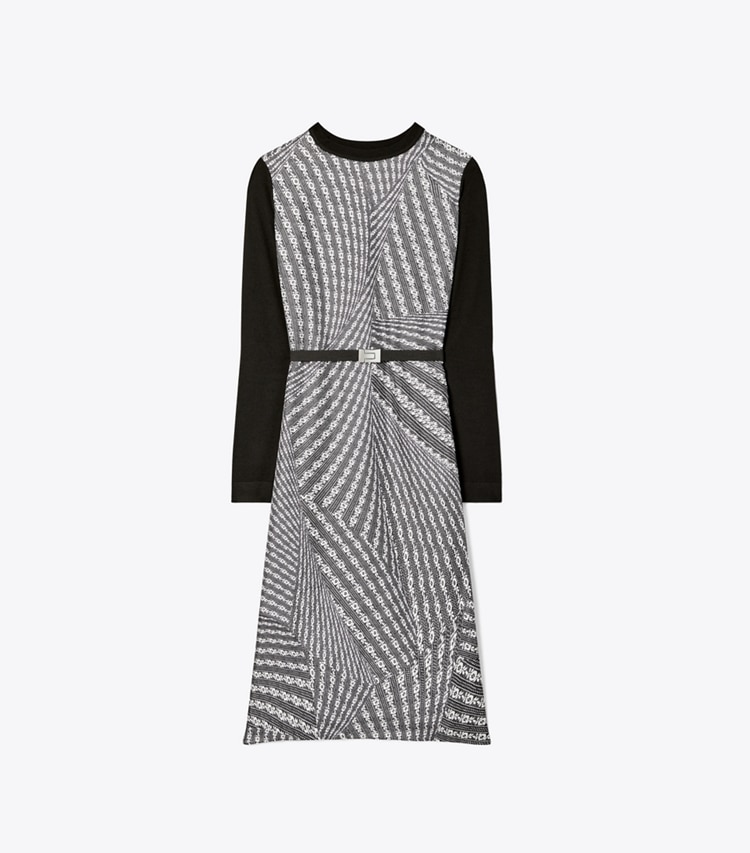Tory Burch designer dresses Greer Silk-Front Sweater Dress in Black / Black Warped Lace front