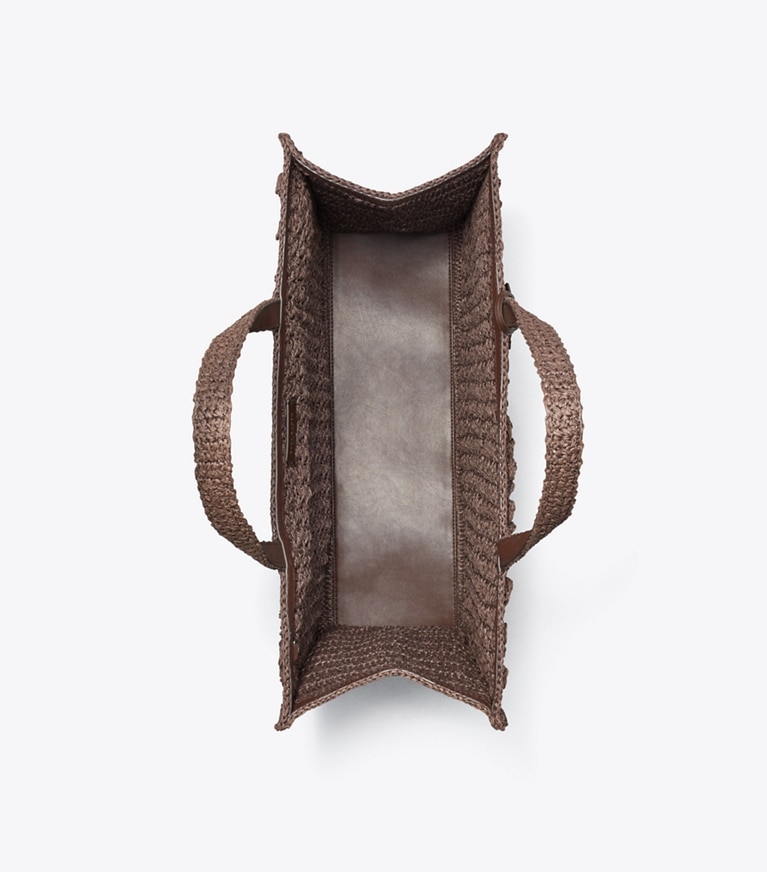 Tory Burch designer tote bags Große, handgehäkelte Ella Popcorn Tote Bag in Dark Cocoa von oben
