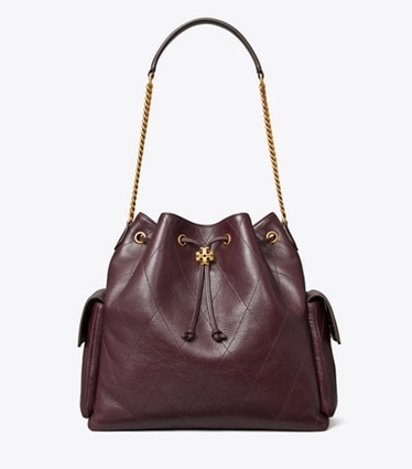 Tory Burch designer schultertaschen Große gesteppte Charlie Schultertasche mit Tunnelzug in Vintage Bordeaux front