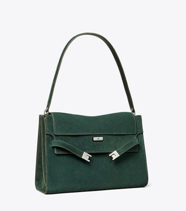 Tory Burch designer schultertaschen Große Lee Radziwill Schultertasche aus Wildleder in Warm Teal angle