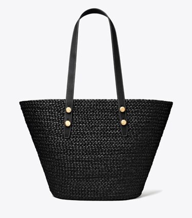 Tory Burch designer tote bags Große Romy Basket Tote Bag in Black front