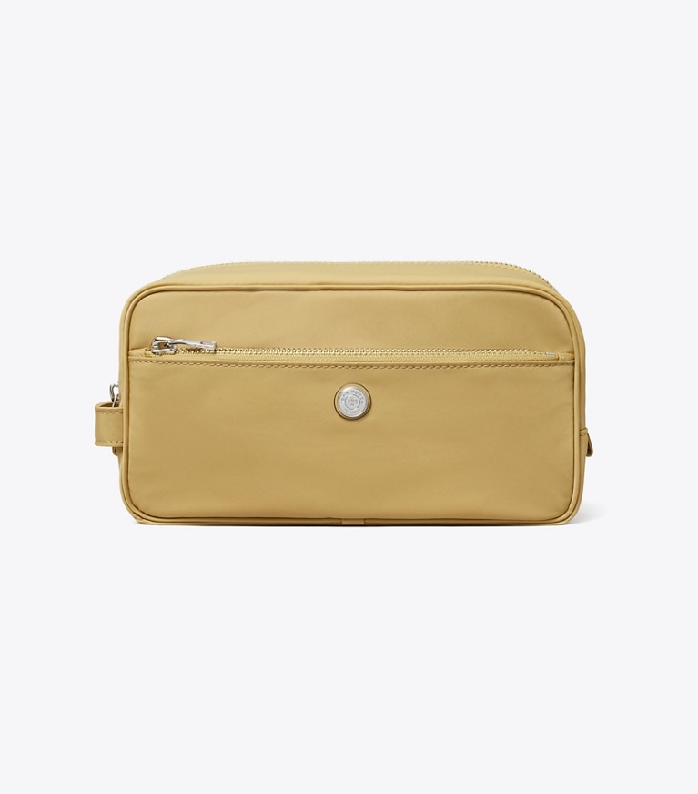 Tory Burch designer kosmetiktaschen Großes Kosmetiketui mit Twist-Effekt in Wheat front