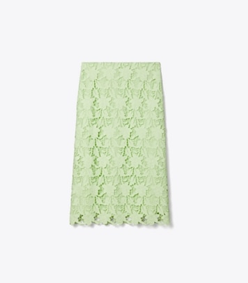 Tory Burch designer bottoms Guipure Lace Skirt in Minted Green front