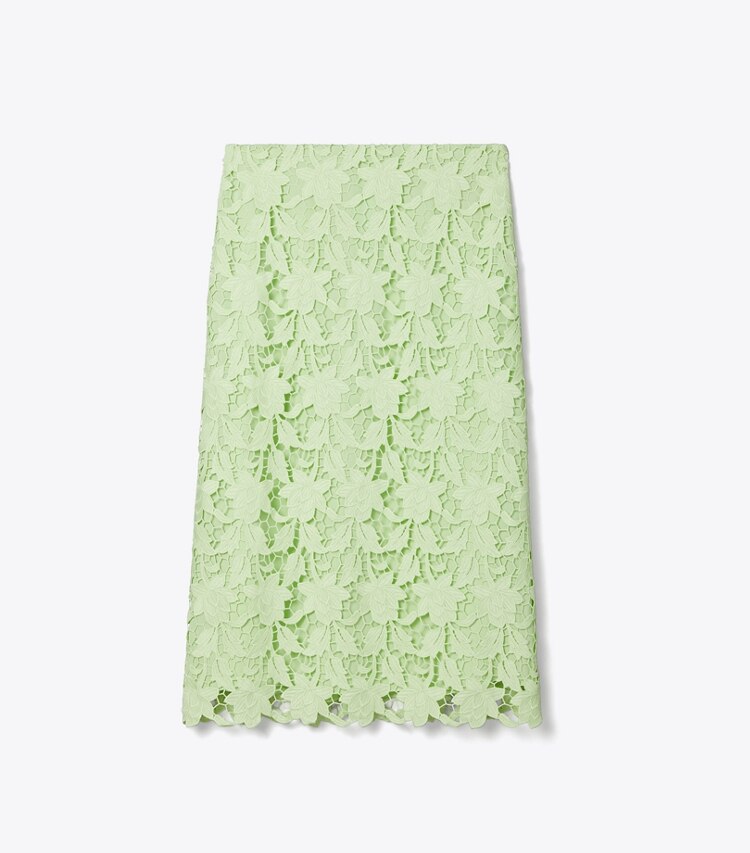 Tory Burch designer bottoms Guipure Lace Skirt in Minted Green front