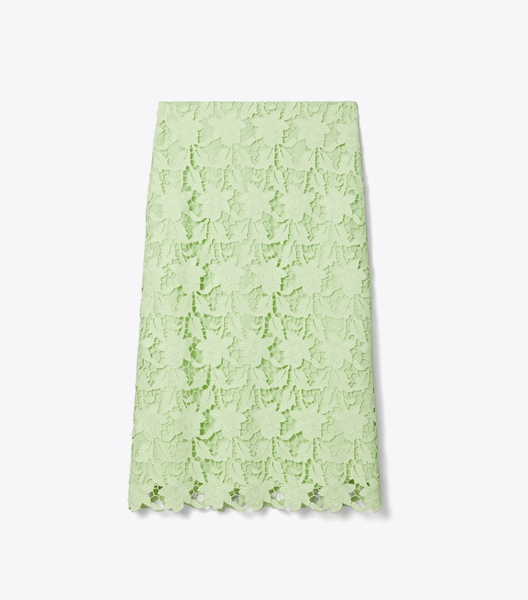 Tory Burch designer bottoms Guipure Lace Skirt in Minted Green front