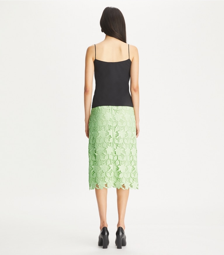 Tory Burch designer bottoms Guipure Lace Skirt in Minted Green front