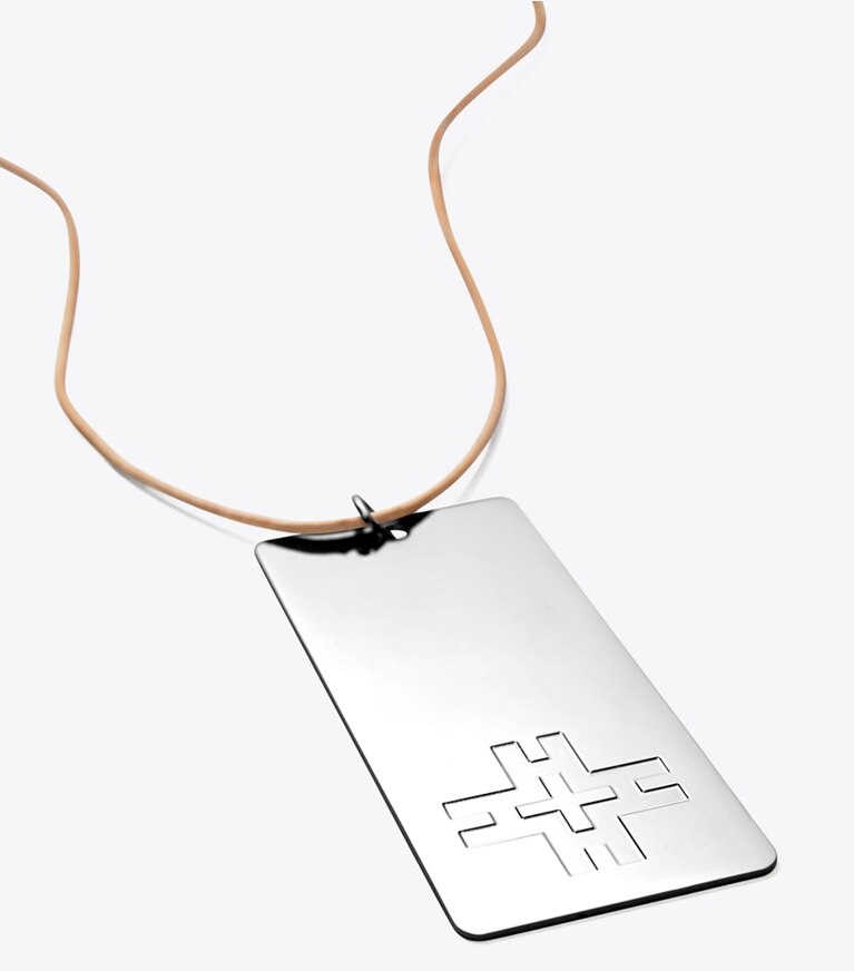 Tory Burch designer necklaces H Dog Tag Necklace in TORY SILVER front