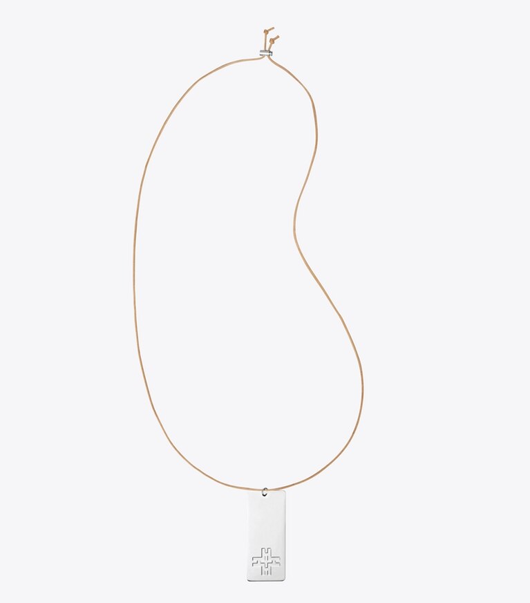 Tory Burch designer necklaces H Dog Tag Necklace in TORY SILVER front