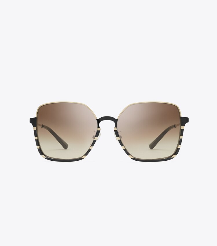 Tory Burch designer sonnenbrillen & brillen Half-Rim Wire Sonnenbrille in SHINY GOLD/BLACK front