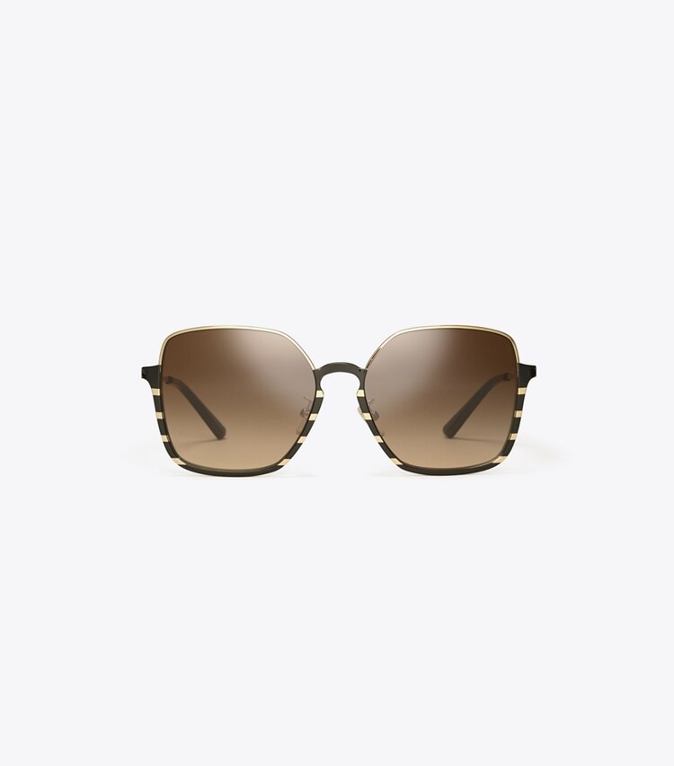 Tory Burch designer sunglasses & eyewear Half-Rim Wire Sunglasses in Shiny Black Metal front