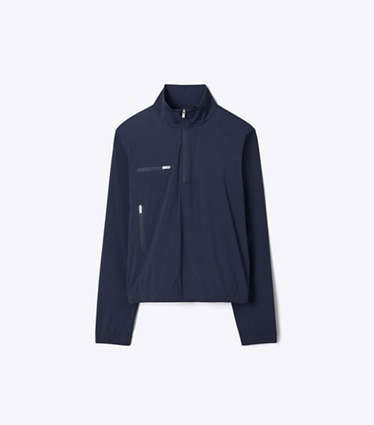 Tory Burch designer jackets Half-Zip Nylon Golf Jacket in Deep Navy front