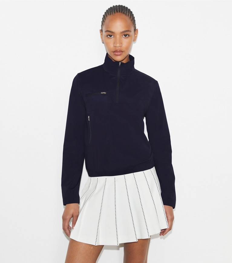 Tory Burch designer jackets Half-Zip Nylon Golf Jacket in Deep Navy front