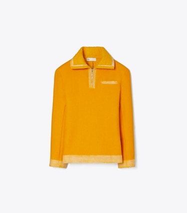 Tory Burch designer tops Half-Zip Wool Sweatshirt in Winter Sun front