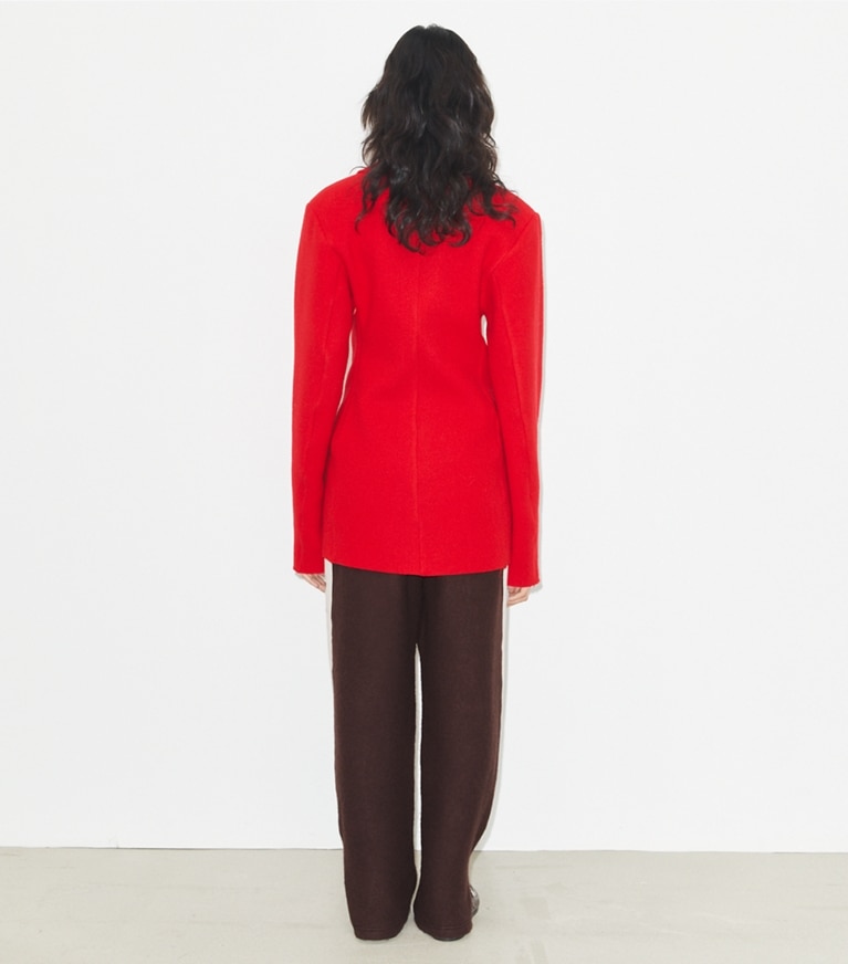 Tory Burch designer tops Half-Zip Wool Sweatshirt in Royal Red front