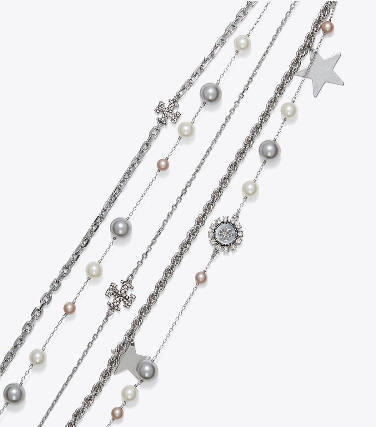 Tory Burch designer halsketten Halskette mit Kristallen und Perlen in Tory Silver / Pearl / Crystal detail