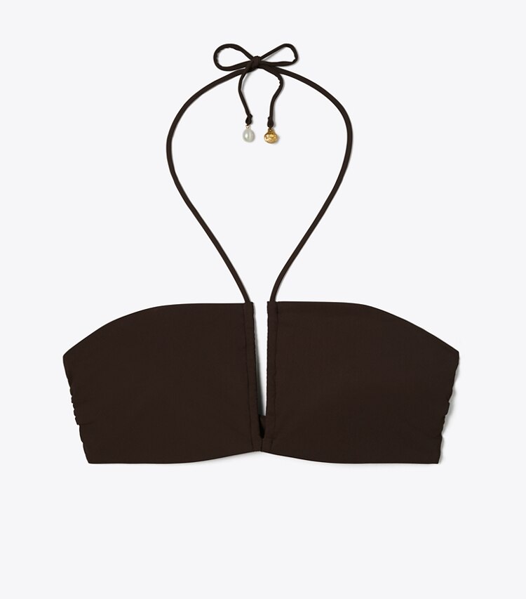 Tory Burch designer two pieces Halter Bandeau Bikini Top in Dark Fudge front