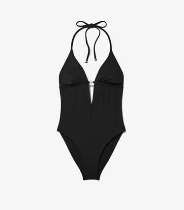 Tory Burch designer one pieces Halterneck Swimsuit in BLACK front