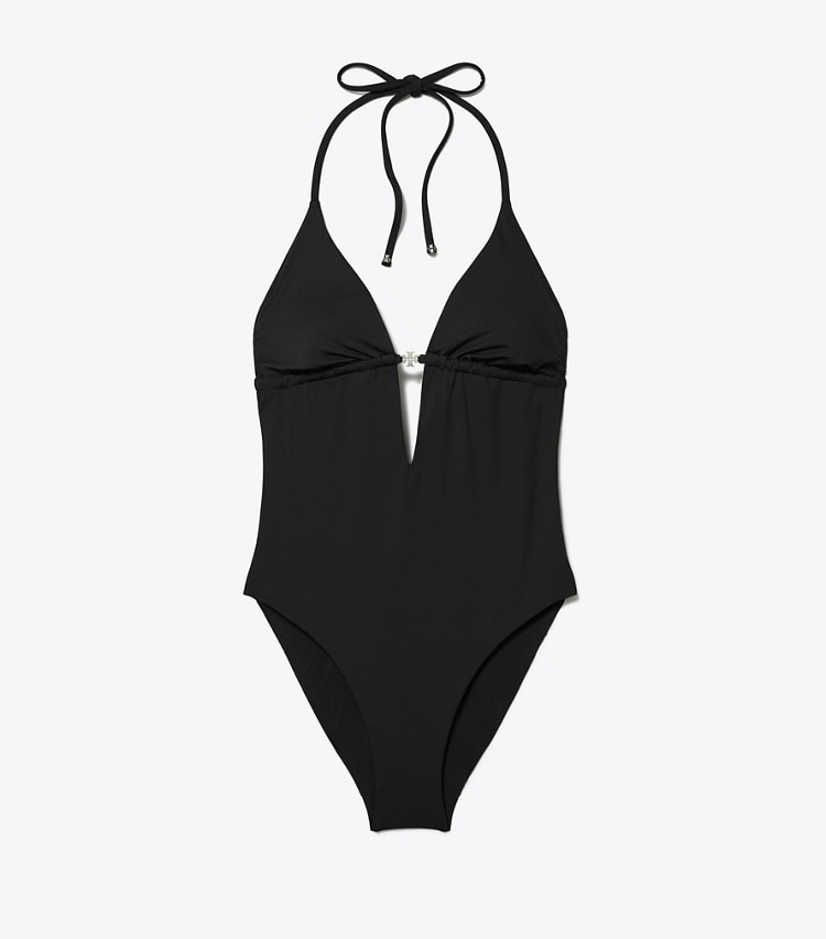 Tory Burch designer one pieces Halterneck Swimsuit in BLACK front