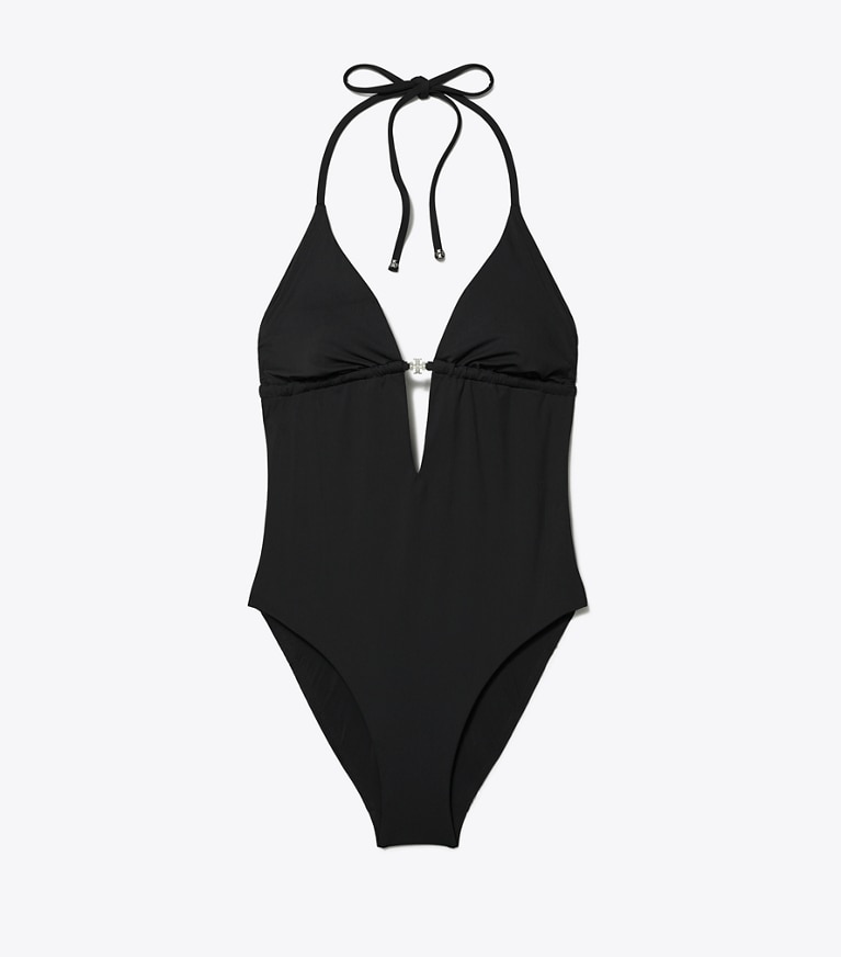 Tory Burch designer one pieces Halterneck Swimsuit in BLACK front