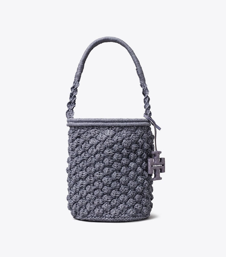 Tory Burch designer schultertaschen Handgehäkelte Ella Popcorn Bucket Bag in Gray front