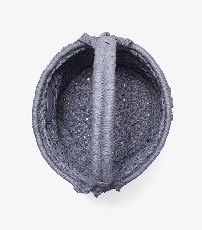 Tory Burch designer schultertaschen Handgehäkelte Ella Popcorn Bucket Bag in Gray von oben
