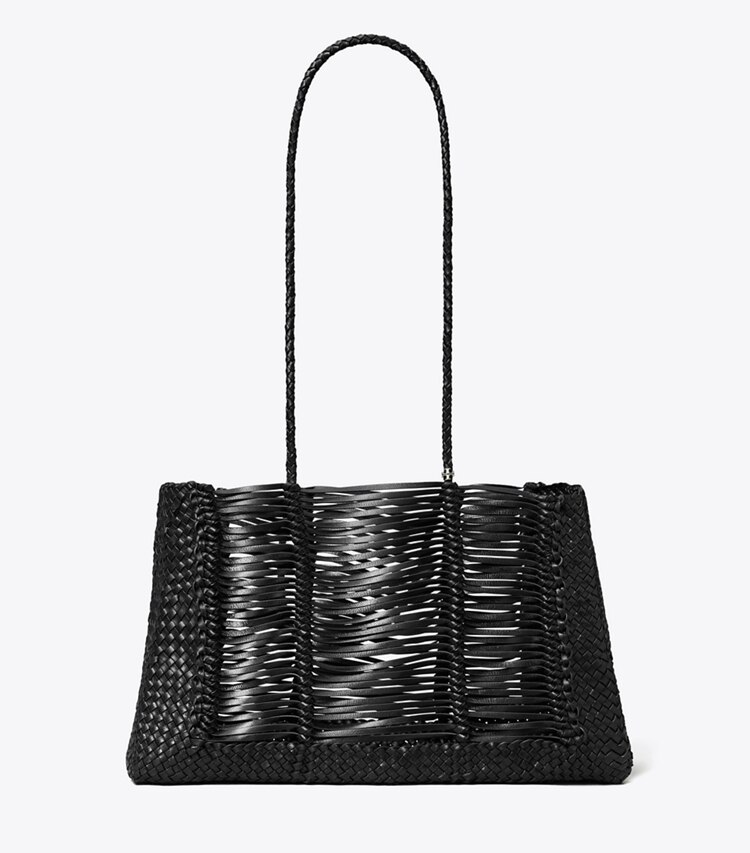 Tory Burch designer tote bags Handwoven Tote in Black front