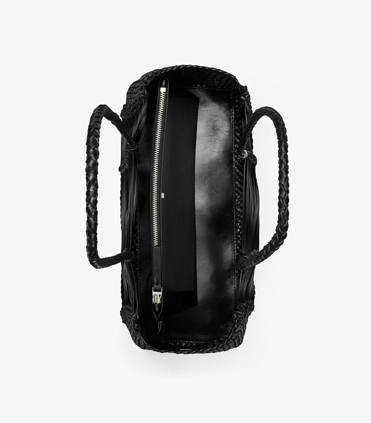 Tory Burch designer tote bags Handwoven Tote in Black overhead
