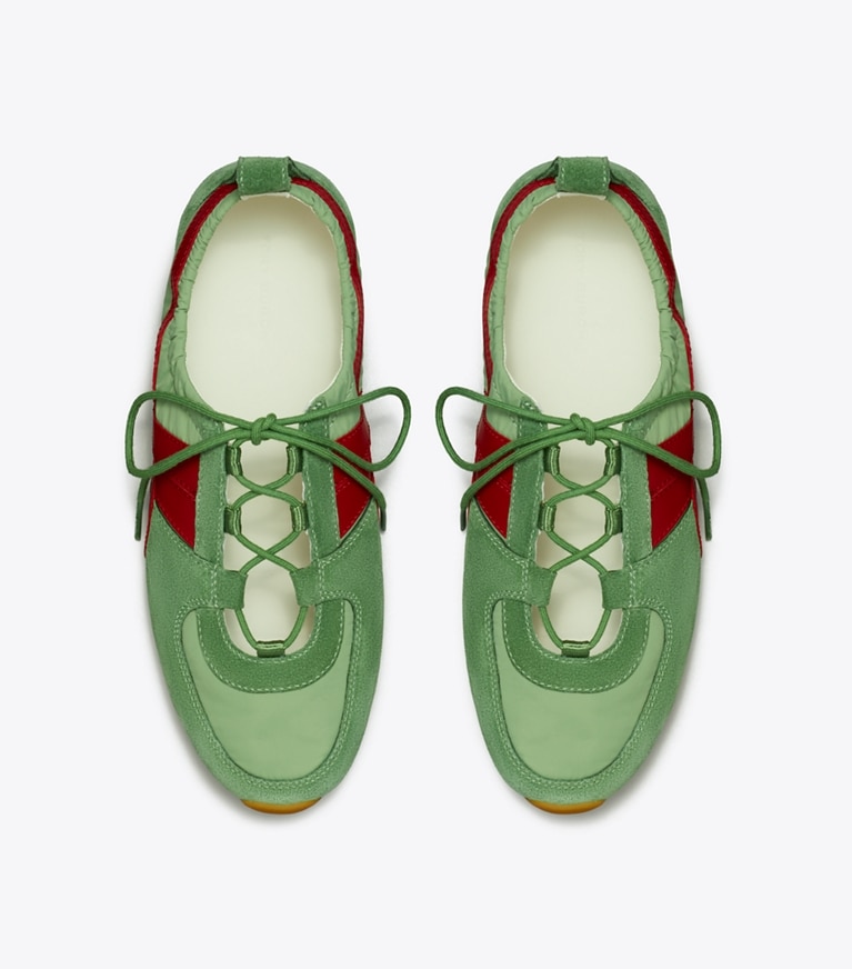 Tory Burch designer sneakers Hank Ballerina-Sneaker in OLIVE / TORY RED / OLIVE von oben