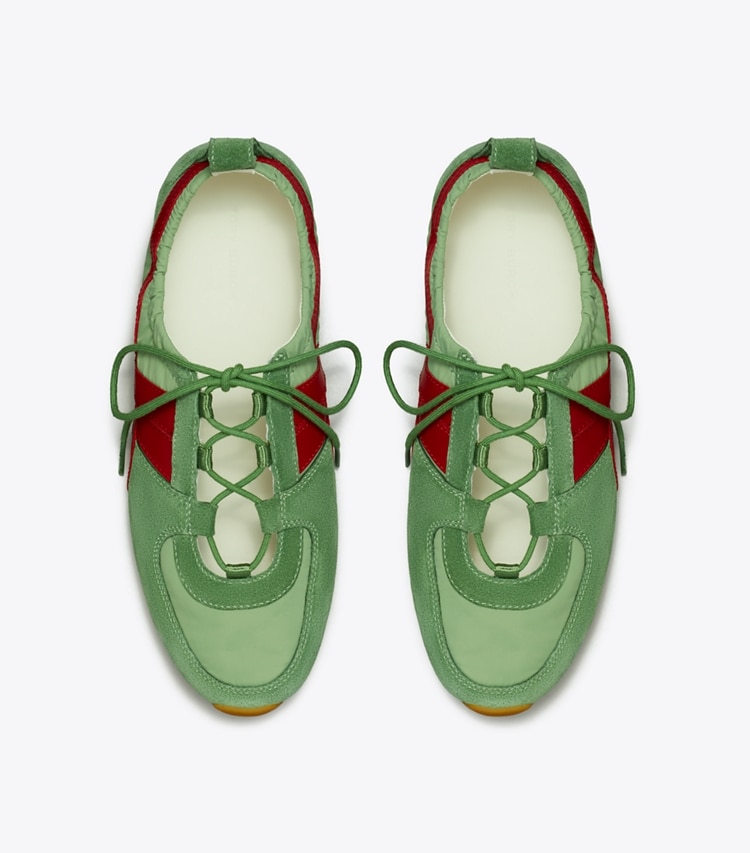 Tory Burch designer sneakers Hank Ballet Sneaker in OLIVE / TORY RED / OLIVE overhead