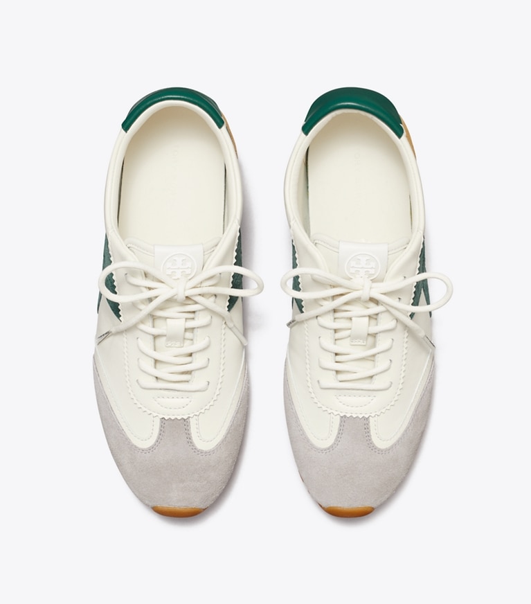 Tory Burch designer スニーカー ハンク フィールド スニーカー in CREAM / MALACHITE / GRAY オーバーヘッド